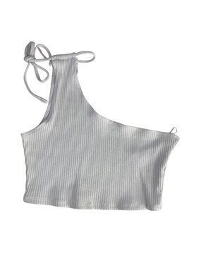 Aerie Crop Top Ribbed One Shoulder Tie Strap Large White Summer